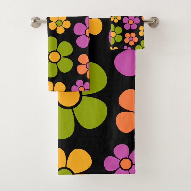 Reto 1960er Style Mid Mod Floral Pattern Badhandtuch Set (Insitu)