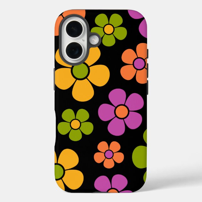 Reto 1960er Style Mid Mod Floral Pattern iPhone 16 Hülle (Rückseite)