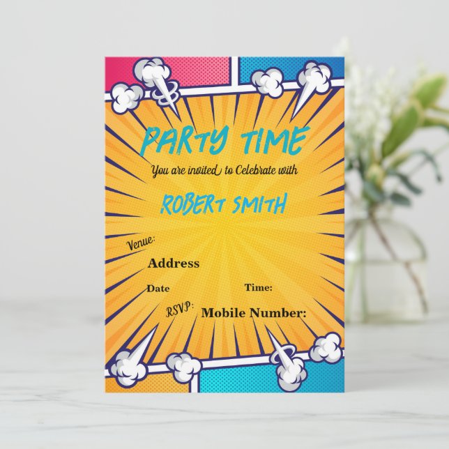 Reto Pop Art Invitation personnalisée (Debout devant)