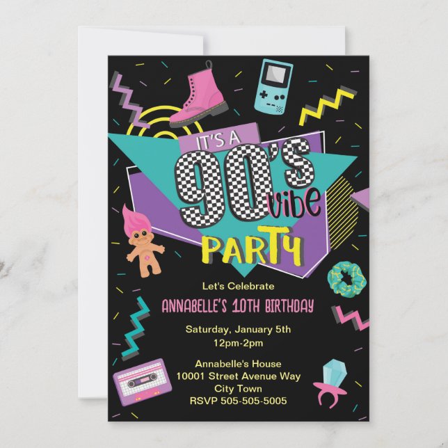 Retour aux années 90 Retro Anniversaire Invitation (Devant)