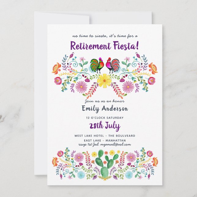 RETRAITE DE FIESTA Mexicaine Fleurs Invitations d' (Devant)