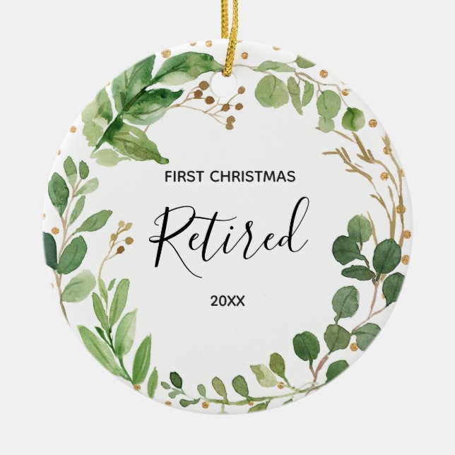 Retraité Verdure Premier Ornement de Noël (Devant)