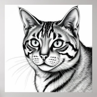 Retrato de gato en blanco y negro estilo artístico poster