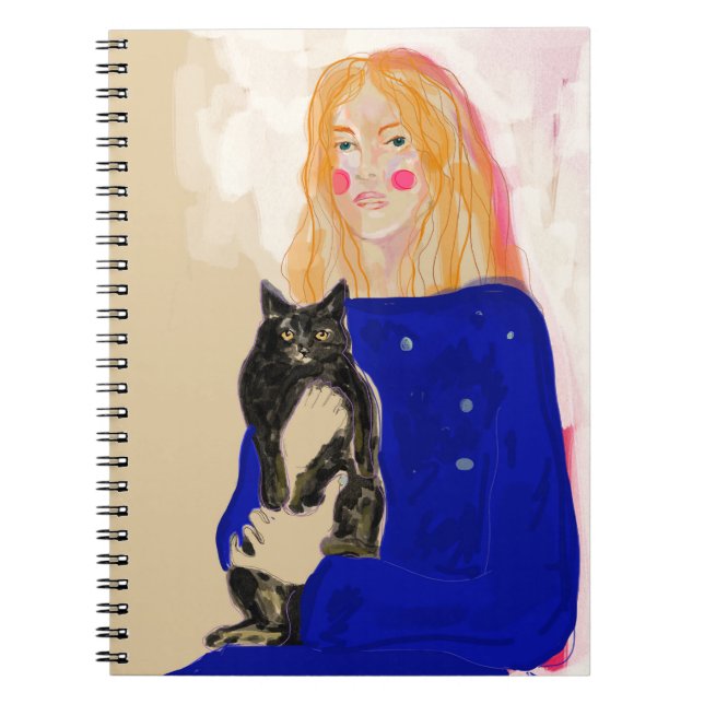 retrato de mujer con gato arte notizblock (Vorderseite)