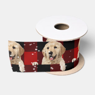 Retriever in Snow on Buffalo Kariert Satin Ribbon Satinband
