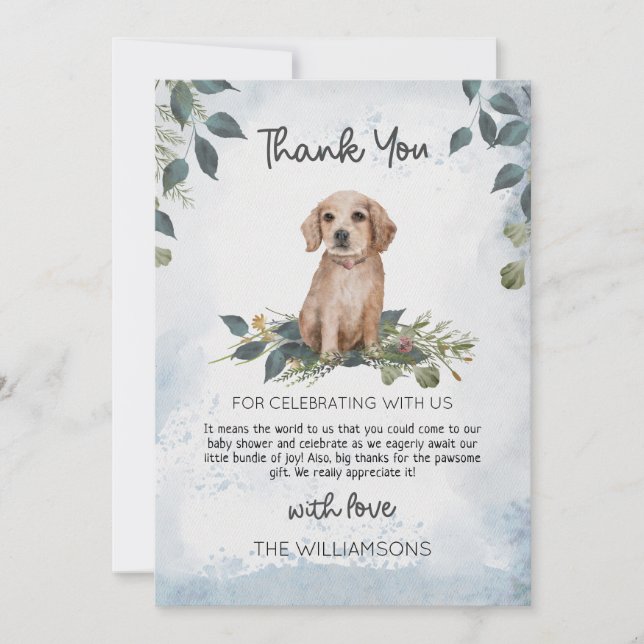 Retriever Puppy Watercolor Dog Babydusche Dankeskarte (Vorderseite)