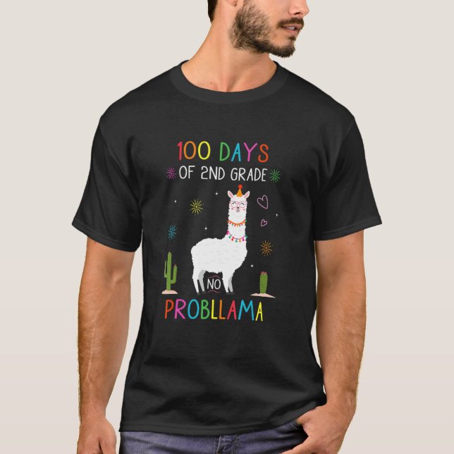 Retro 100 Days Of 2nd Grade No Probllama Llama Sec T-Shirt (Vorderseite)