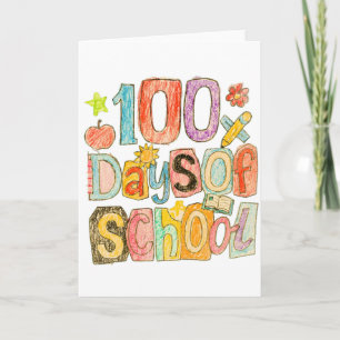 Retro 100 Tage Schule Buntstift Kinder Karte