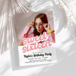Retro 16 . Geburtstag Einladung zum Geburtstag<br><div class="desc">Machen Sie ihren Sweet 16 unvergesslich! Dieses stilvolle 16 . Geburtstag lädt Sie mit spielerischen, rosa und gelben Streifen, einer kühlen, modernen Schrift und einem Ort für ein individuelles Foto ein. Es ist die perfekte Art, den Ton für eine lustige und fabelhafte Geburtstagsfeier Set, an die sie sich immer erinnern...</div>