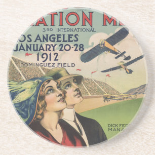 Retro 1912 Los Angeles Flugschau Reise Kunst Getränkeuntersetzer