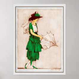 Retro 1920 Lady in grünem Kleid Poster