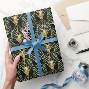 Retro 1920er Art Deco Gold geometrische Mustergesc Geschenkpapier
