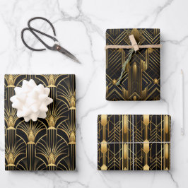 Retro 1920er Art Deco Gold Muster geometrisches Ge Geschenkpapier Set