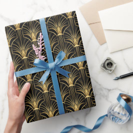 Retro 1920er Art Deco Schwarzes Gold Geometrisches Geschenkpapier