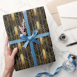 Retro 1920er Art Deco Schwarzes Gold Geometrisches Geschenkpapier