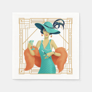 Retro 1920er Glam Lady Cocktail Art Deco Gold Rahm Serviette