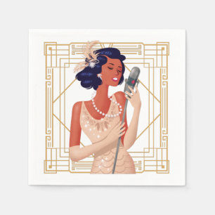 Retro 1920er Glam Lady Singer Art Deco Gold Frame Serviette