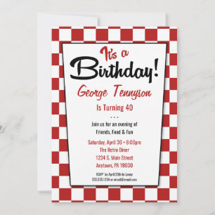 Retro 1950 Diner Rouge Blanc Invitations d'anniver