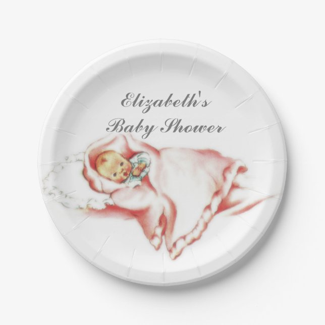 Retro 1950er Baby Girl Shower Pappteller (Vorderseite)