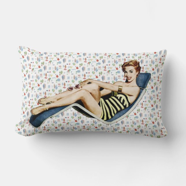 Retro 1950er Beach Pinup Lendenkissen (Vorderseite)