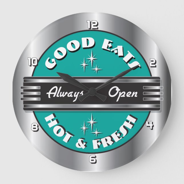 Retro 1950er Diner Wall Clock - Aqua Große Wanduhr (Vorderseite)