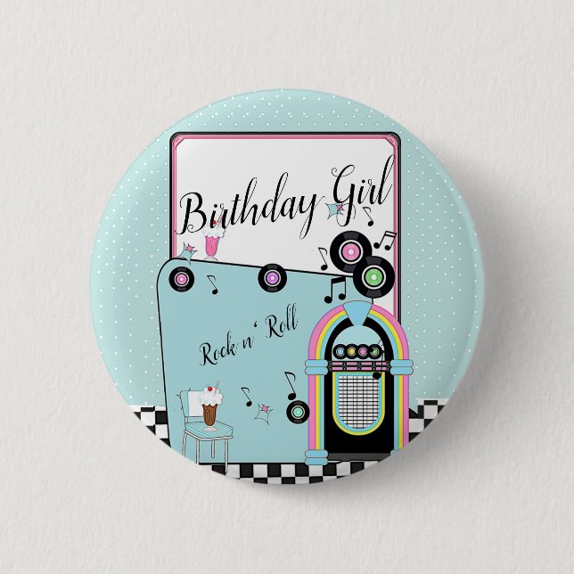 Retro 1950er Diner zum Geburtstag Button (Vorderseite)