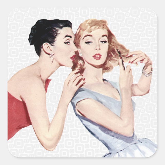 Retro 1950er-Frauen-Klatschen Quadratischer Aufkleber (Vorderseite)