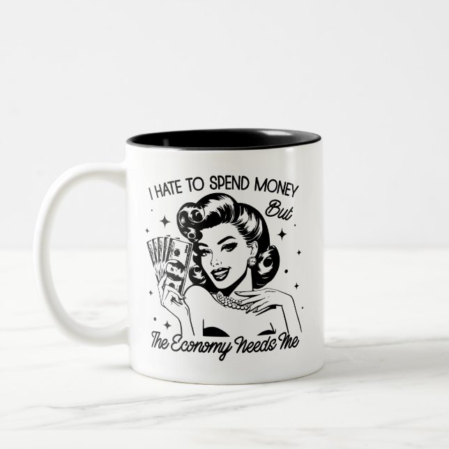 Retro 1950er Glam Girl Funny Sarcastic Zitat Zweifarbige Tasse (Links)