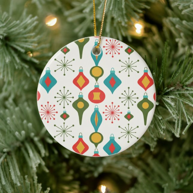 Retro-1950er-Jahre-Christbaumkugeln-Muster-Weihnac Keramik Ornament (Baum)