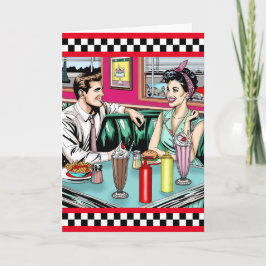 Retro 1950er Jahre Couple bei Diner Happy Birthday Karte