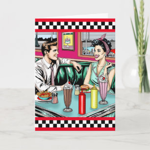 Retro 1950er Jahre Couple bei Diner Happy Birthday Karte