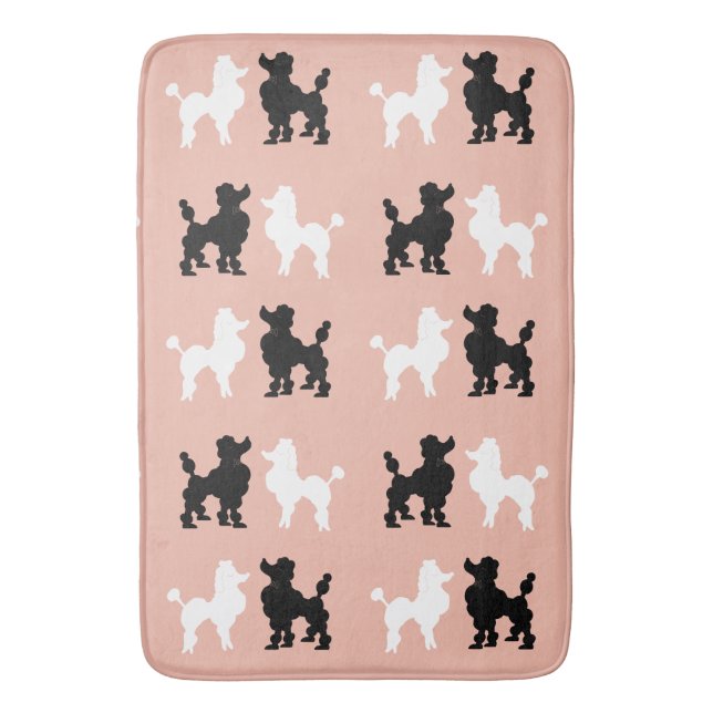 Retro 1950er Jahre Niedliche White & Black Poodles Badematte (Vorderseite Vertikal)