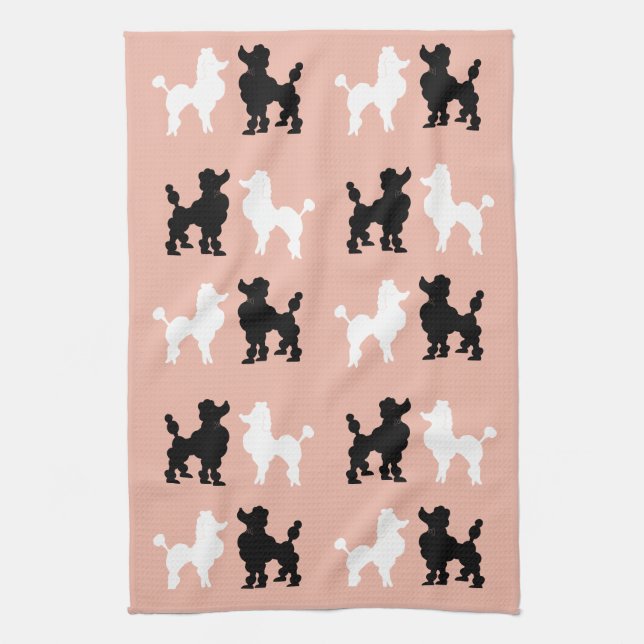Retro 1950er Jahre Niedliche White & Black Poodles Geschirrtuch (Vertikal)