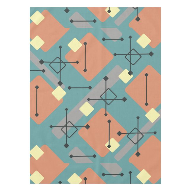 Retro 1950er Kunstdiamanten Aquamarin Orange Tischdecke (Vorderseite)