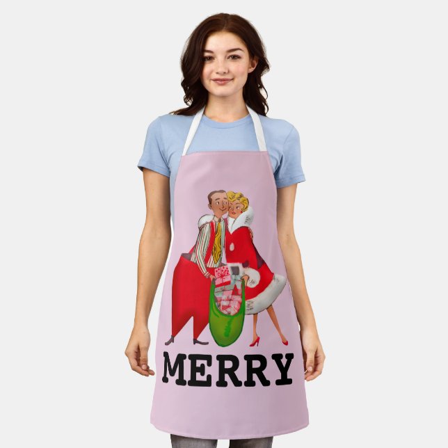 RETRO 1950ER-SCHÜRZE, COUPLE MERRY CHRISTMAS SCHÜRZE (Getragen)