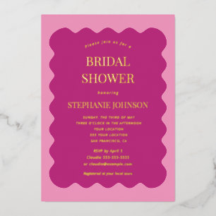 Retro 1950er Wavy Edge Magenta und Pink Bridal Folieneinladung