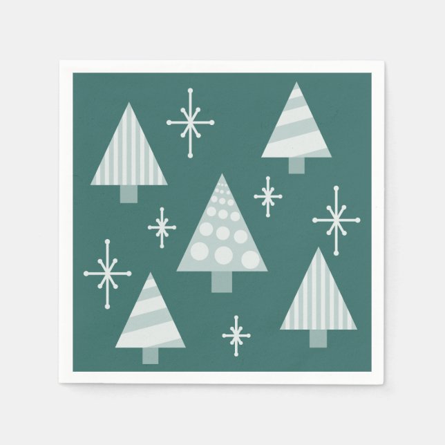 Retro 1950er Weihnachtsbaumen Aquamarin grün Serviette (Vorderseite)