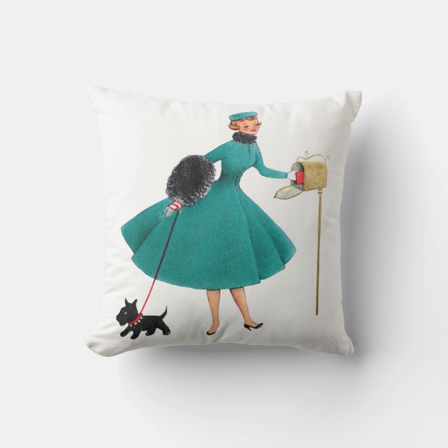 Retro 1950er Weihnachtsmädchen & Hund Kissen (Vorderseite)