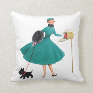 Retro 1950er Weihnachtsmädchen & Hund Kissen