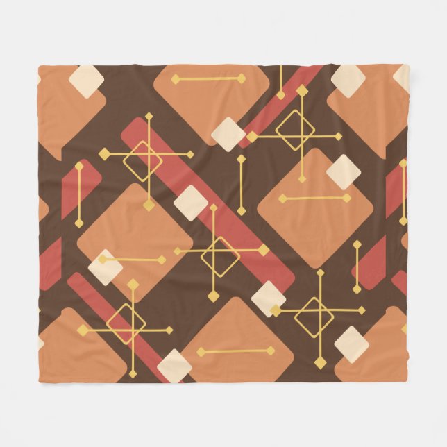 Retro 1950s Art Diamonds Brown Orange Fleecedecke (Vorderseite (Horizontal))