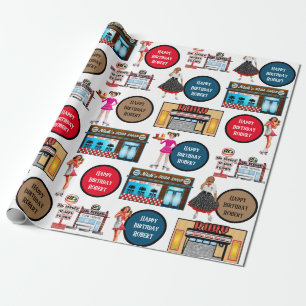 Retro 1950's Car Hop Personalisiert Geschenkpapier