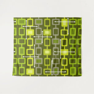 Retro 1950s Geometric Pattern Chartreuse Wandteppich