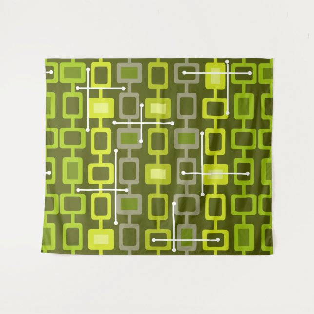 Retro 1950s Geometric Pattern Chartreuse Wandteppich (Vorderseite (Horizontal))