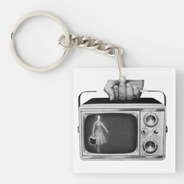 Retro 1950s Portable TV Mid-Century Schlüsselanhänger (Vorderseite)