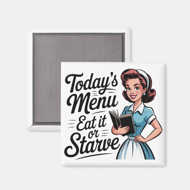 Retro 1950s Waitress – Vintage Diner Kitchen Magnet (Vorderseite/Rückseite)