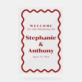 Retro 1950s Wavy Edge Mariage rouge foncé