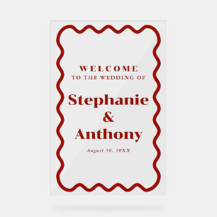 Retro 1950s Wavy Edge Mariage rouge foncé