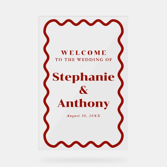 Retro 1950s Wavy Edge Mariage rouge foncé (Recto)