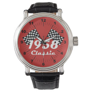 Retro 1958 Klassische Schwarz-Weiß Karo-Rennflagge Armbanduhr
