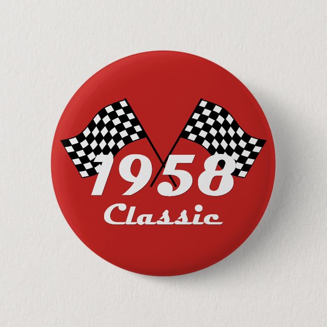 Retro 1958 Klassisches Race-Flag mit Schwarz-Weiß- Button (Vorderseite)